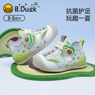 B.duck little yellow duck children's sandals boys beach shoes 2026 summer new non-slip wear-resistant boys baotou sports shoes white/green size 22 (suitable for foot length 130-137mm)