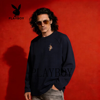 Playboy (playboy) american heavy embroidery red sweatshirt for men 2026 spring and autumn loose couple velvet round neck top jacket royal blue m 90-100jin jin equals 0.5 kg