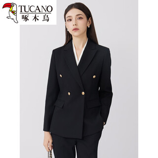 啄木鸟西装套装女职业事业通勤面试公考正装外套感西服 黑色西装外套 S 适合83-97可穿