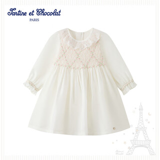 Tartine et chocolat french chocolate children's wear 26 spring and summer new girls' round neck dress dress ivory white 90/2a one size