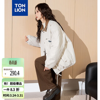 Tonlion 2024 couple cotton coat lapel corduroy contrast color men's and women's cotton coat jacket women's/white apricot s