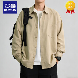 Lomon american retro work shirt jacket for men and women loose couple casual long-sleeved shirt cardigan top men's khaki l