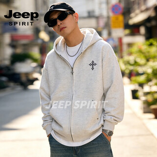 Jeep spirit trendy brand hooded cardigan sweatshirt men's 2026 spring new loose versatile casual jacket men's top black s