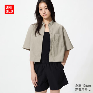 Uniqlo camisa corta suelta informal para hombre y mujer/camisa de manga corta 26 primavera y verano nuevo estilo 488448 31 beige s