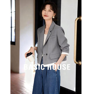 Базовый дом/baijia hao, маленький повседневный темпераментный костюм, женский весенний новый контрастный цвет, короткий пиджак, светло-дымчато-серый, один размер l (120-130jin jin равен 0,5 кг)