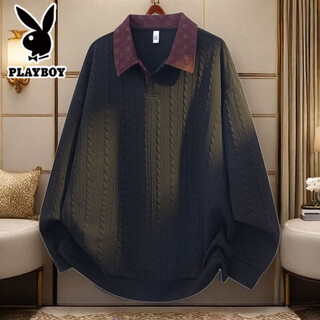 Playboy (playboy) spring sweatshirt men's new spring and autumn tops spring and autumn men's casual loose large size boys' bottoming shirt 3232 black m 80jin jin equals 0.5kg -110jin jin equals 0.5kg