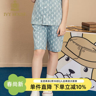 Ivy house ivy children's clothing for boys and girls, big children's summer new style, fashionable presbyopia denim shirt jacket, five-quarter pants, denim blue five-quarter pants, 150cm