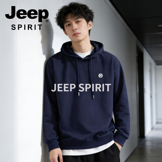 Jeep spirit jeep hooded sweatshirt for men 2026 spring new loose trendy casual versatile jacket male student couple tops blue s 95-120 jin jin is equal to 0.5 kg