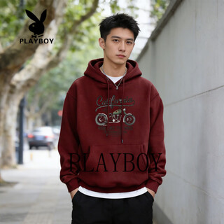 Playboy hooded sweatshirt men's 2026 spring new american casual loose versatile jacket men's tops men's red s 95-120jin jin equals 0.5 kg