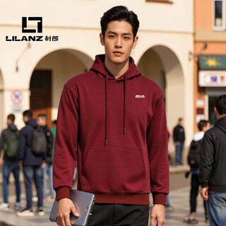Lilanz official hooded sweatshirt men's jacket spring new casual sports embroidered long-sleeved t-shirt flagship official burgundy l