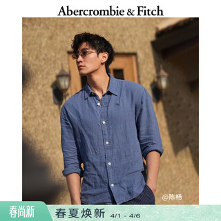 Abercrombie & fitch classic little elk pattern american retro commuter old money style linen shirt 26 spring and summer men's 125-6041 dark blue m (180/100a)