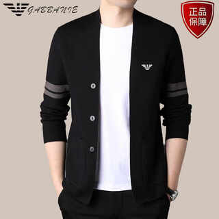 Armani (armani) 2026 spring and autumn cardigan men's cardigan v-neck sweater casual sweater jacket black m 165 recommended weight 100-120 jin jin equals 0.5 kg