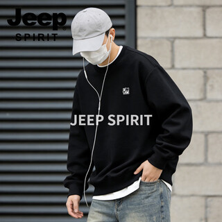 Jeep spirit round neck sweatshirt for men 2026 spring new style loose and versatile small casual long-sleeved bottoming shirt versatile and casual black s 95-120 jin jin is equal to 0.5 kg