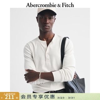 Abercrombie & fitch american retro casual henry collar comfortable solid color long-sleeved t-shirt top 26 spring new men's wear 124-6589 white 2xl (185/124a) size is small, it is recommended to go up one size