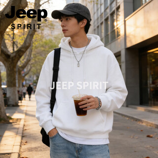 Jeep spirit american retro hooded sweatshirt for men and women 2026 spring loose and versatile couple jackets casual sports tops white s 95-120 jin jin is equal to 0.5 kg