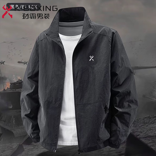 K-boxing men's jacket casual style stand collar jacket men's loose waterproof zipper jacket outdoor leisure spring new style black dm-8703 l weight 120-135 jin jin equals 0.5 kg