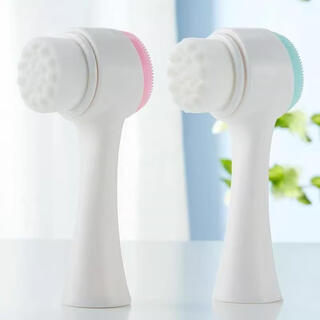 Facial washing brush soft-bristled facial cleansing instrument double-sided facial brush cleansing brush manual facial pore deep cleaning blackhead device double-sided facial washing brush pink + blue