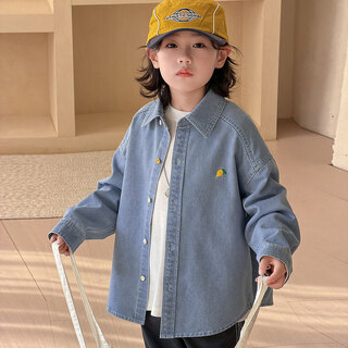 Demon eyes boys denim shirt medium and big boys thin jacket tops 2026 spring and autumn new children's clothes korean style handsome denim color 110 110cm