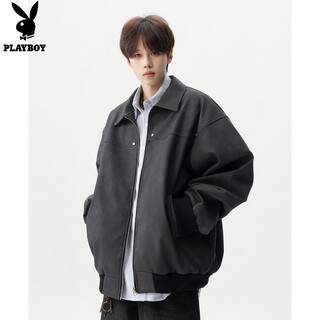 Playboy (playboy) american trendy brand pu leather jacket jacket for boys spring and autumn new high street handsome loose casual black jacket m