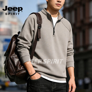 Jeep spirit half-zip stand-up collar sweatshirt men's solid color simple casual sports long-sleeved top bottoming shirt spring and autumn new gray s