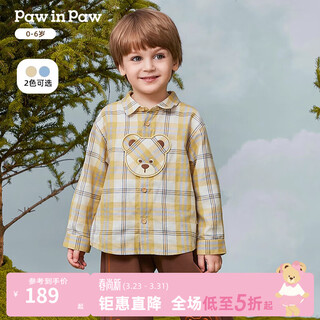 Pawinpaw cartoon bear children's clothing 25th autumn new baby boy long-sleeved plaid shirt comfortable jacket yellow/30 110