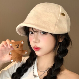 Woati international brand japanese simple progressive hat women's face-showing small versatile beret big head circumference retro literary newsboy hat off-white - autumn and winter woolen style one size
