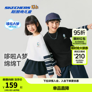 Skechers doraemon limited design t-shirt children's spring new long-sleeved tops for boys and girls l126k044 carbon black /0018 150