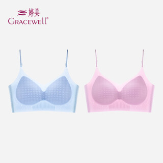 Tingmei seamless underwear women's bear gathered support spaghetti shoulder straps no wires summer new sports thin bra light blue/light purple l