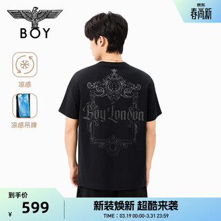 Boy london round neck low-key black flocking men's and women's short-sleeved 2026 spring and summer new cool t-shirt n01080 black xs