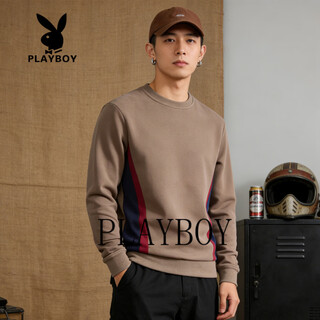 Playboy (playboy) american retro contrasting color raglan round neck sweatshirt for men 2026 spring and autumn trendy brand loose casual versatile top khaki m recommended 95-115jin jin equals 0.5 kg