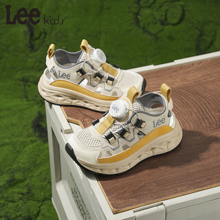 Lee children's sandals, non-slip breathable toe-cap shoes, apricot 26, inner length approximately 17.1cm