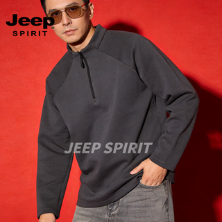 Jeep spirit spring 2026 summer new stand collar half zipper loose sports sweatshirt men's pullover long sleeve bottoming shirt black s