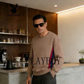 Playboy (playboy) men's velvet round neck loose color-blocked sports sweatshirt long-sleeved t-shirt spring and autumn casual jacket khaki s recommended 75-95jin jin equals 0.5 kg