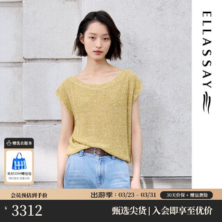 Ellassay linen sequin yarn 2026 summer new casual commuting low round neck sweater women ewe372m01800 indus yellow xs