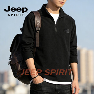 Jeep spirit half-zip stand-up collar sweatshirt for men 2026 spring new loose casual long-sleeved bottoming shirt jacket for men black m 90 - 110 jin jin is equal to 0.5 kg