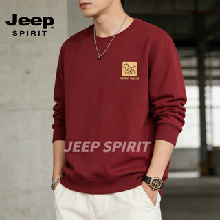 Jeep spirit american heavyweight velvet thickened sweatshirt men's round neck loose casual long-sleeved bottoming shirt men's black m