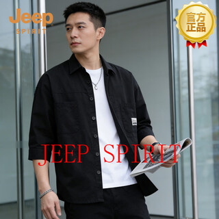 Jeep spirit work shirt men's short-sleeved 2026 summer loose casual shirt men's trendy versatile half-sleeved jacket for men black m 165-175cm 110-130jin jin equals 0.5 kg