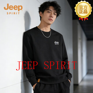 Jeep spirit sweatshirt men's 2026 spring new american casual loose round neck pullover versatile long-sleeved top black m