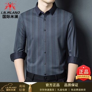 International milan high-end light luxury mulberry silk long-sleeved shirt men's business casual striped non-iron stretch wool seamless shirt men's blue gray gift box xl