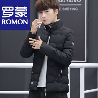 Romon cotton-padded jacket for men korean version of the trend new warm men's casual cotton jacket youth stand-up collar thickened cotton jacket winter jacket 906 black m m80-100jin jin is equal to 0.5 kg