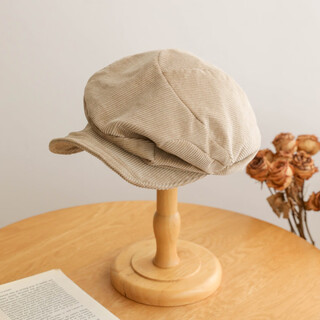 Shijanu korean retro corduroy newsboy cap brown irregular wide brim beret khaki one size (55-59cm) adjustable