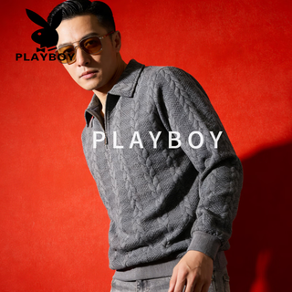 Playboy american heavyweight sweatshirt men's 2026 spring loose velvet thickened hooded top jacket gray s
