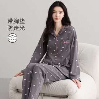 Ordifen pure cotton pajamas for women 100 cotton spring and autumn with padded long-sleeved trousers cardigan four seasons home wear can be worn outside