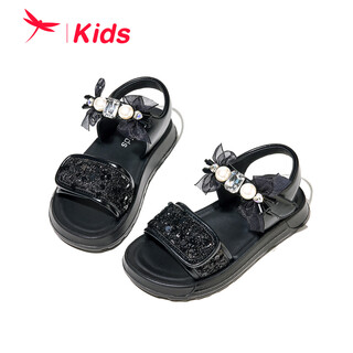 Red dragonfly girls shoes 2026 summer children's sandals girls breathable fashion princess shoes q62bl024 black 33