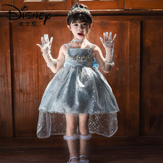Disney (disney) girls spring and autumn 2026 new elsa lolita dress children's baby girl birthday dress princess gauze skirt set skirt + crown + gloves 130 cm
