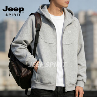 Jeep spirit spring 2026 summer new sweater men's hooded cardigan solid color versatile loose casual jacket top gray 2xl