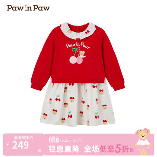 Pawinpaw solona bear children's wear 25 spring and autumn new baby girl cherry dress red/20 100 cm