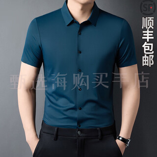 Filippa kr light luxury brand mulberry silk shirt men's solid color summer short-sleeved business casual elastic seamless half-sleeved shirt dark dark green xl 180 recommended 150-170 jin jin equals 0.5 kg