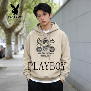 Playboy hooded sweatshirt men 2026 spring new american casual loose versatile jacket men's tops men's beige s 95-120jin jin is equal to 0.5 kg