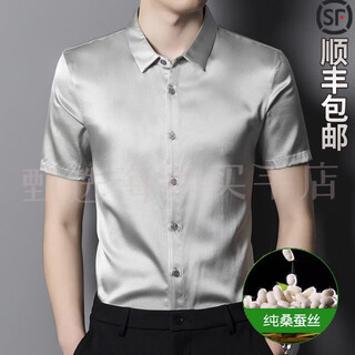 Filippa kr light luxury brand shirt men's mulberry silk short-sleeved summer solid color high-end business casual men's shirt light gray 2xl recommended 140-155jin jin equals 0.5 kg